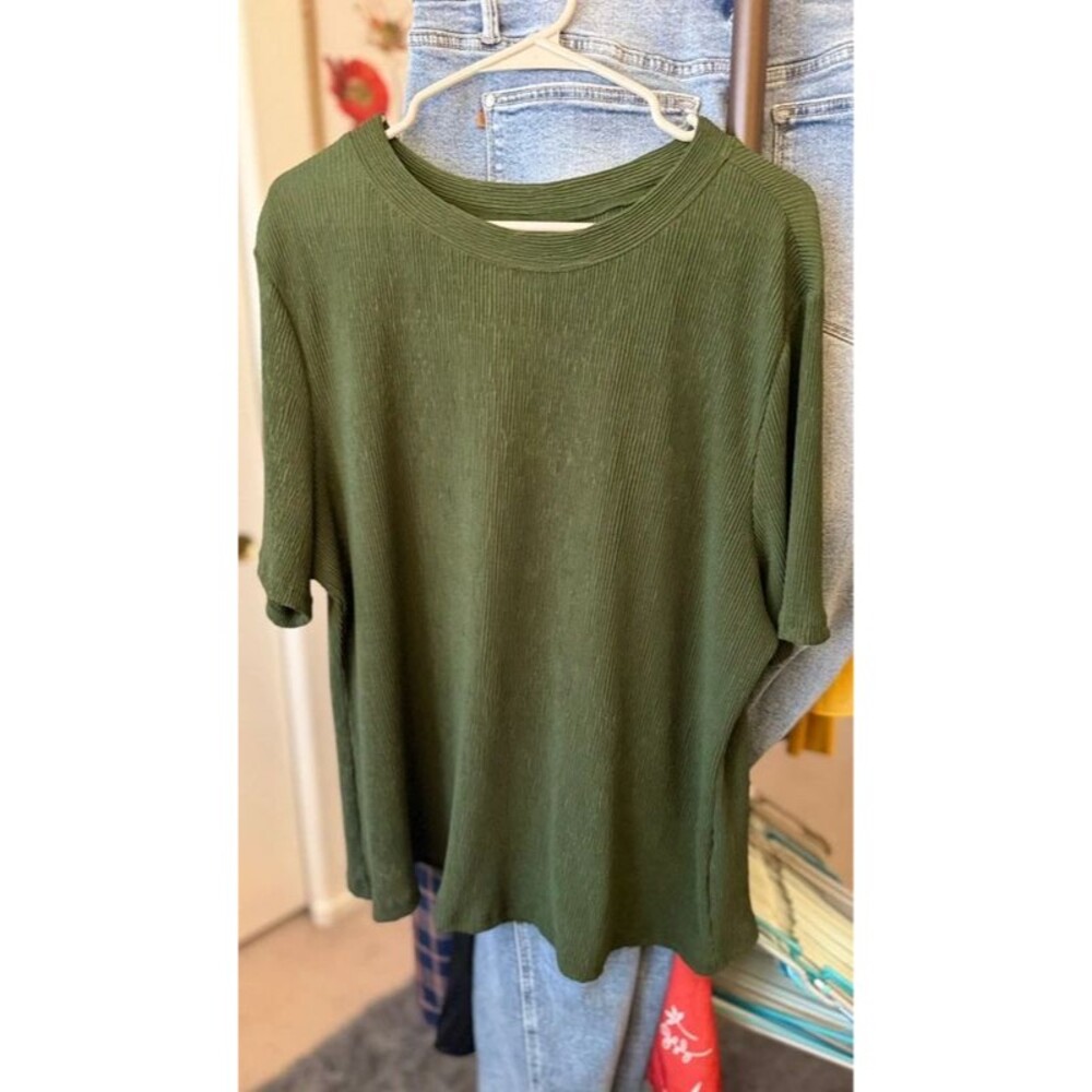 Olive Green Textured Short Sleeve Top 3XL